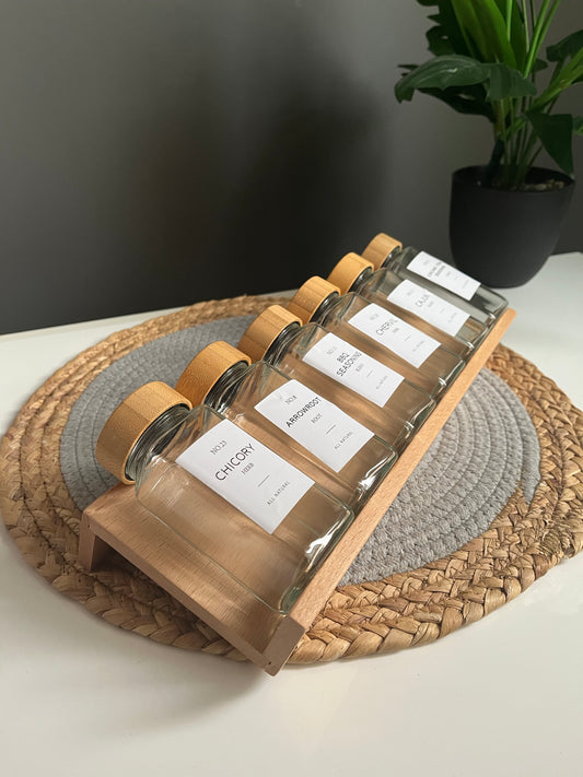 Set of 6 glass jars 150ml with zan drawer organizer