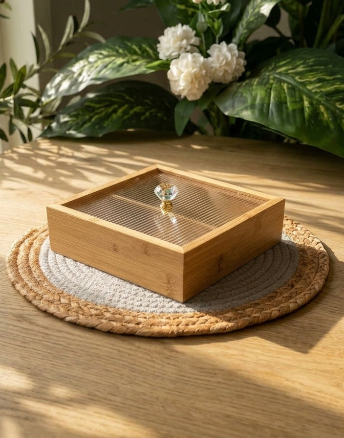 Small Bamboo (4خانه) Tea Or nuts box organizer (code 81)