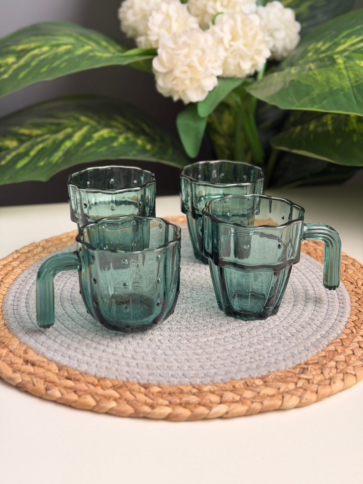 Set of 4 glass cactus cups (code308) (صبار اخضر)