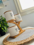 Set of 3 porcelain jars +holder (coffee -sugar -tea)(مضلع)code647