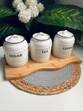 Set of 3 porcelain jars+ bamboo tray(coffe/sugar/tea)0.9L