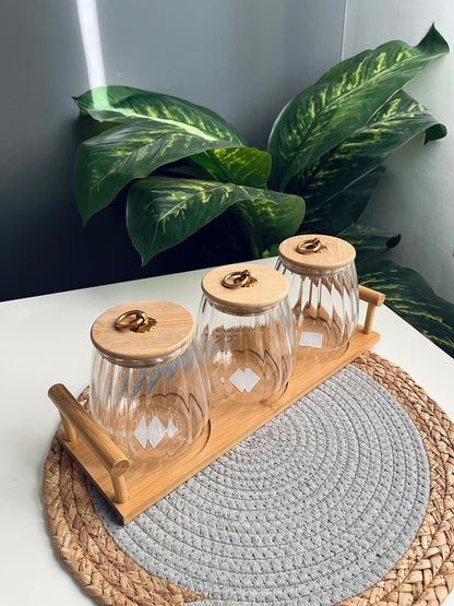 Set of 3 glass jars +tray(curvy)550ML
