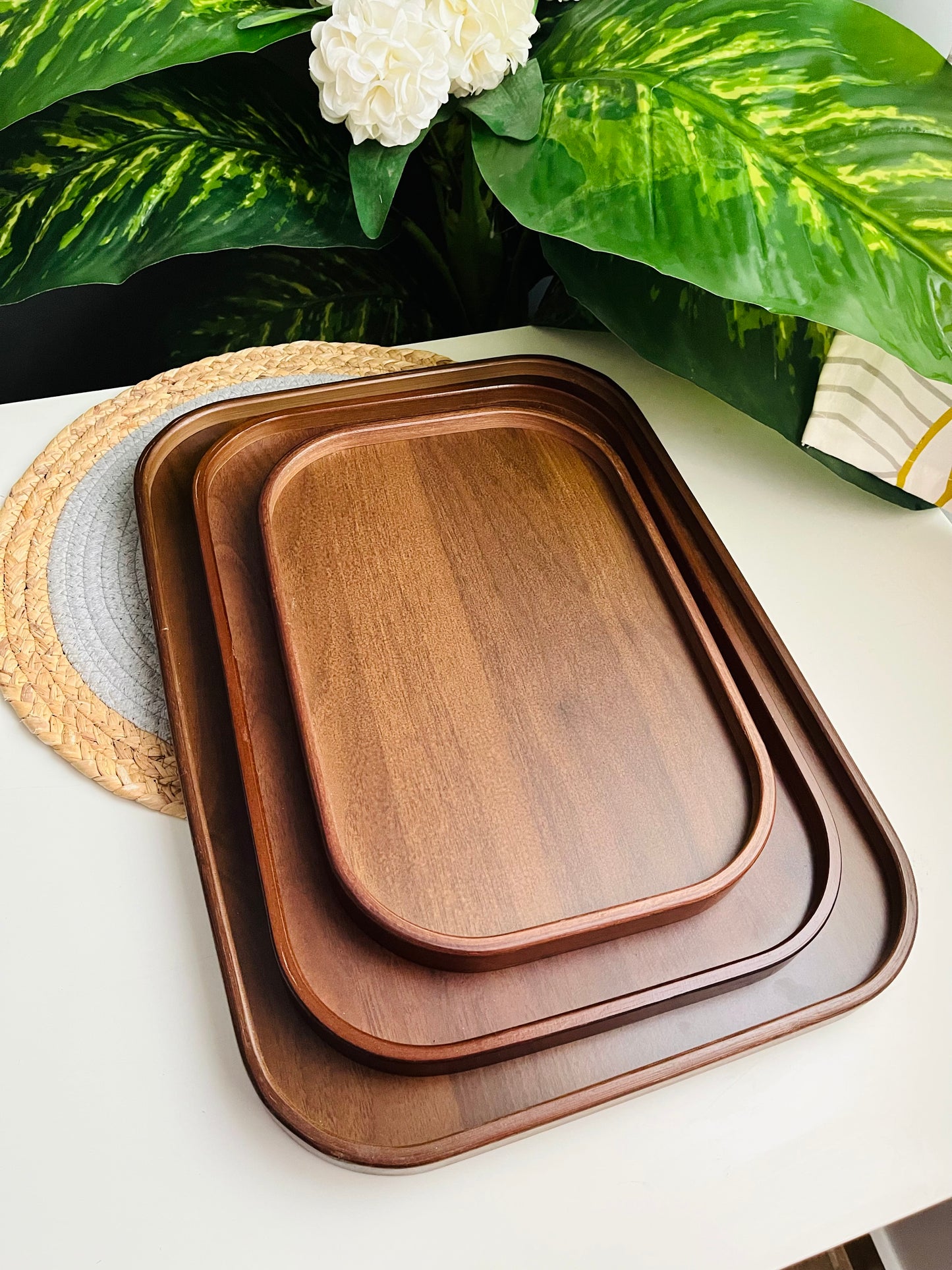 Set of 3 woode trays (مستطيل جديد كيرڤى) (c A39-192)