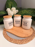 Set of 3 Porcelain Jars + (غطاء خشب) (coffee-Sugar-Tea)(code91)(code264)