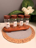 Set of 4 glass jars (300ml)+wooden tray