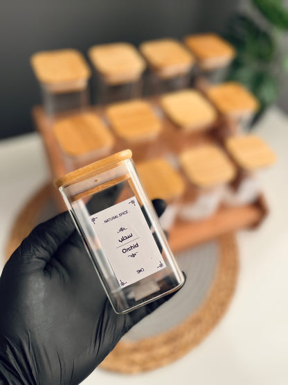 Set of 12 (square)glass jars with zaan stairs 250ml