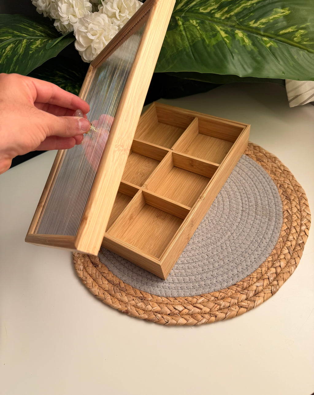 Large Bamboo (6 خانه)Tea Or nuts box organizer (code 82)