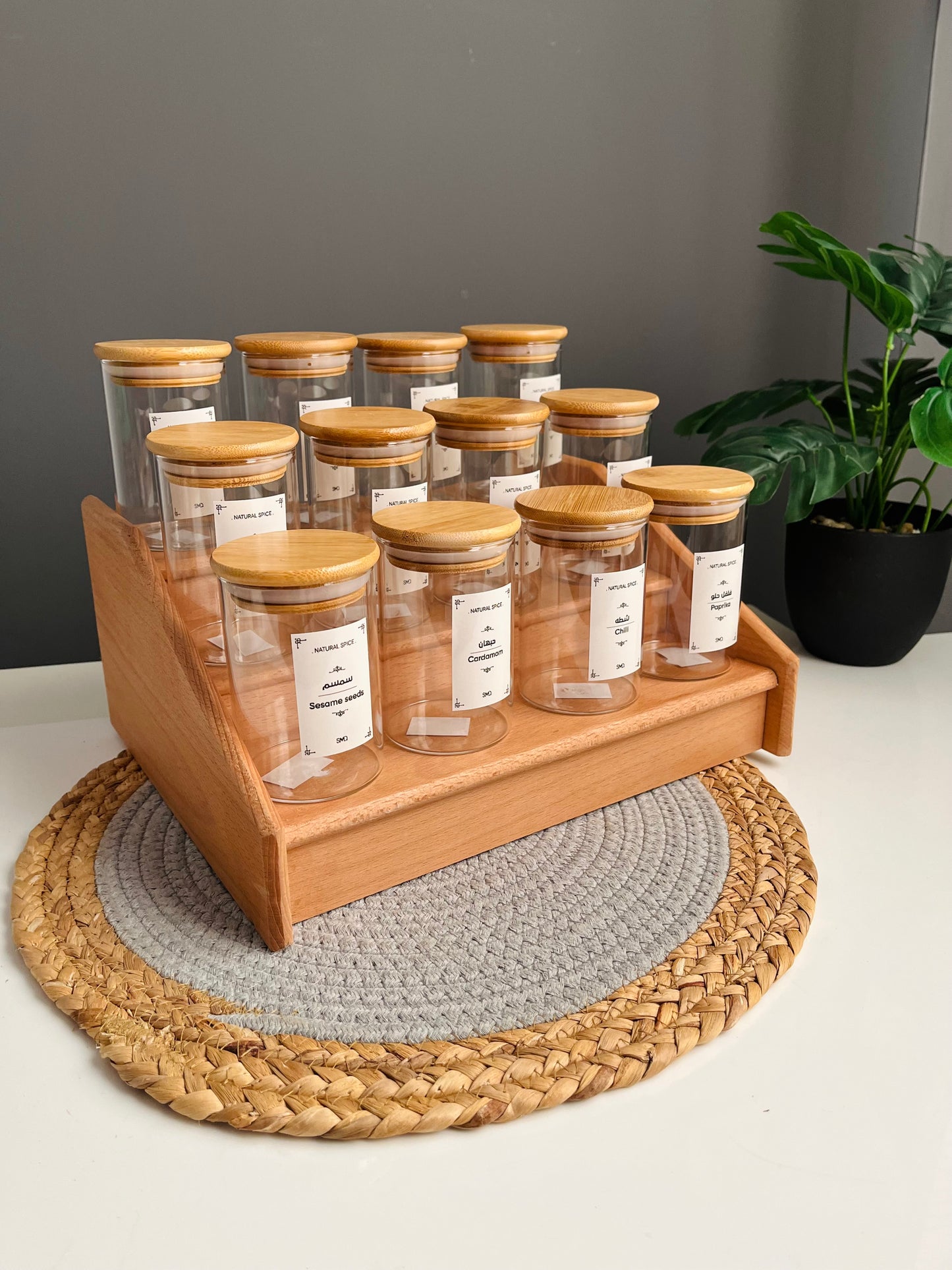 Set of 12 glass (مدور) jars with zaan  stairs 250ml