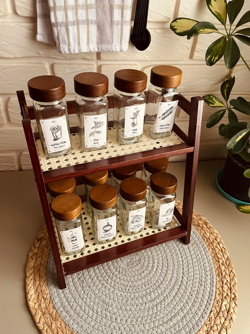 Set of 12 glass jars 150ml with stand(غامق)
