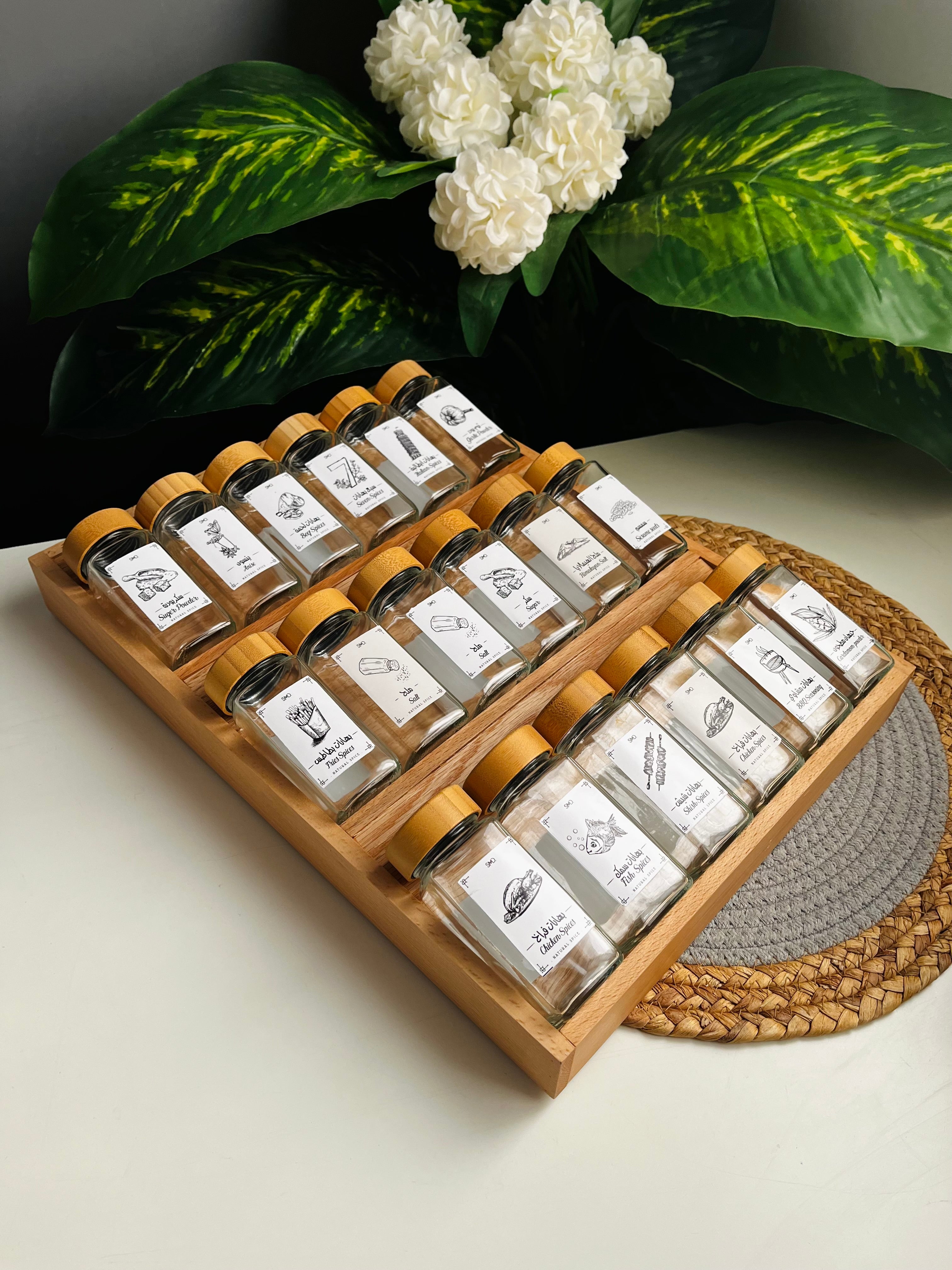 Set (18) glass  square jars 150ML+Large  Drawer organizer (without sticker)