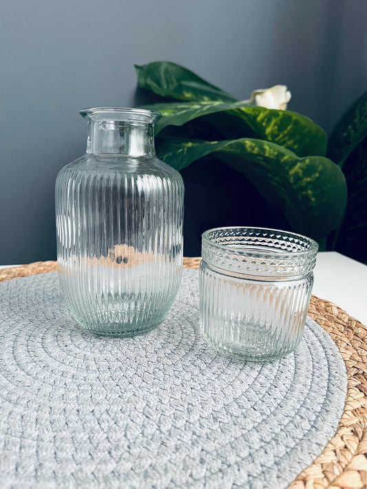 Glass bottle 500ml with cup 130ml (crystal) lines