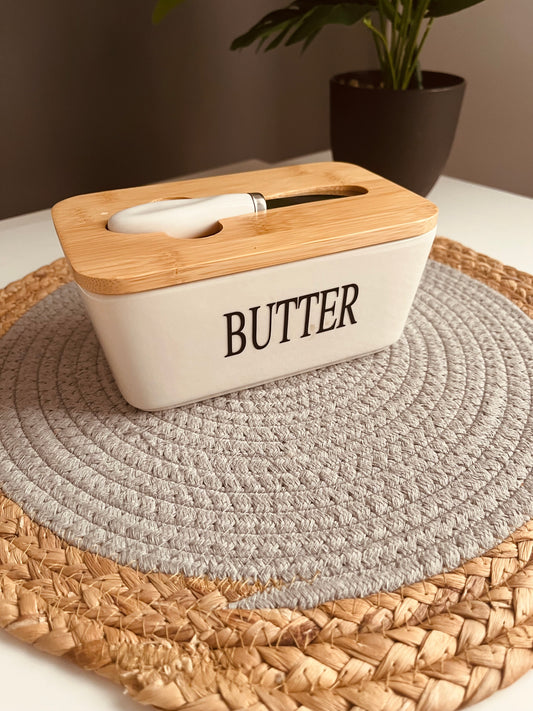 White Porcelain Butter box (Wooden lid) 16cm*10cm*7cm
