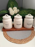 Set of 3 Porcelain Jars + (Trayطبيعى) (coffee-Sugar-Tea)(code89)