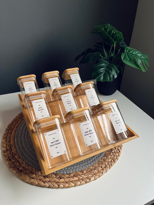 Set of 9 glass jars 250ml+bamboo stairs (NEW)