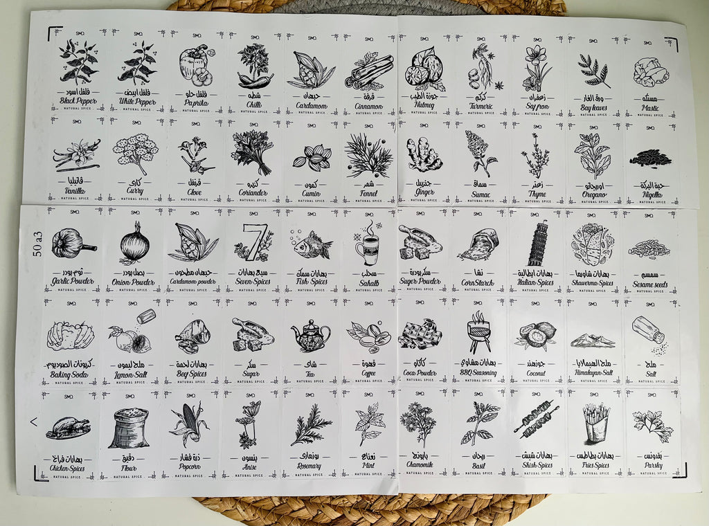 55 stickers for spices (رسومات) size 3.5cm*5cm