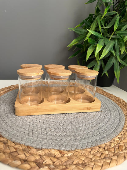 Set of 6 glass jars 120ml +holder (C23)