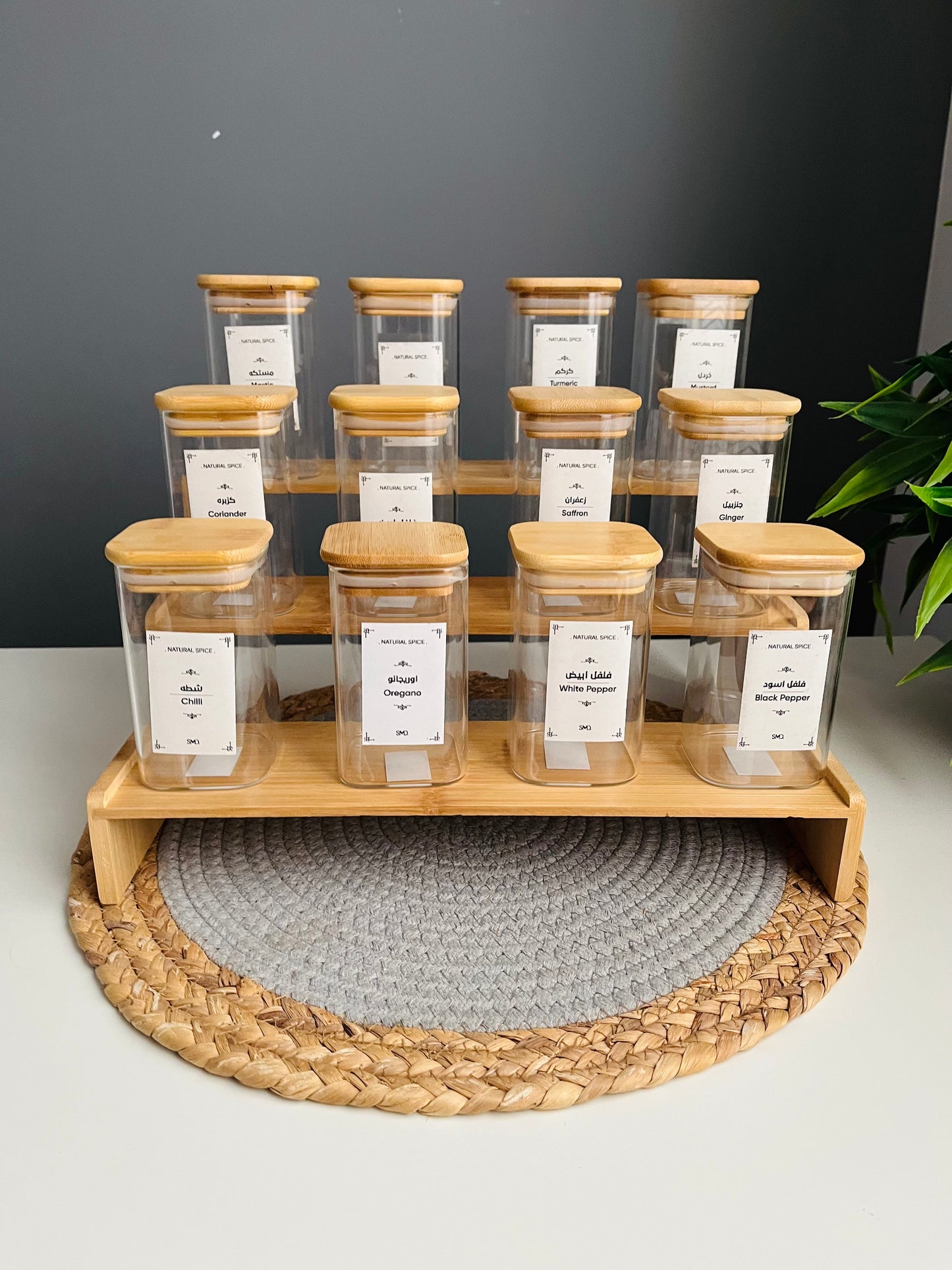 Set of 12 glass jars 250ml+سلم بمبو چامبو