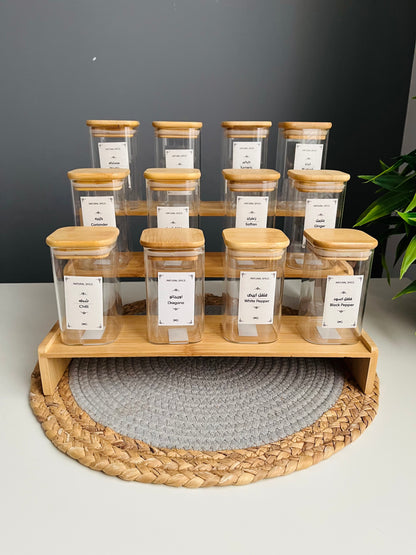 Set of 12 glass jars 250ml+سلم بمبو چامبو