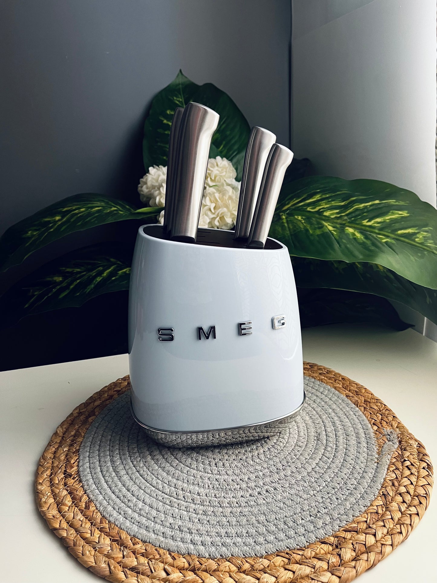 (Code39) منظم سمج+طقم سكاكين ماركه(SMEG)6 قطع (blue)