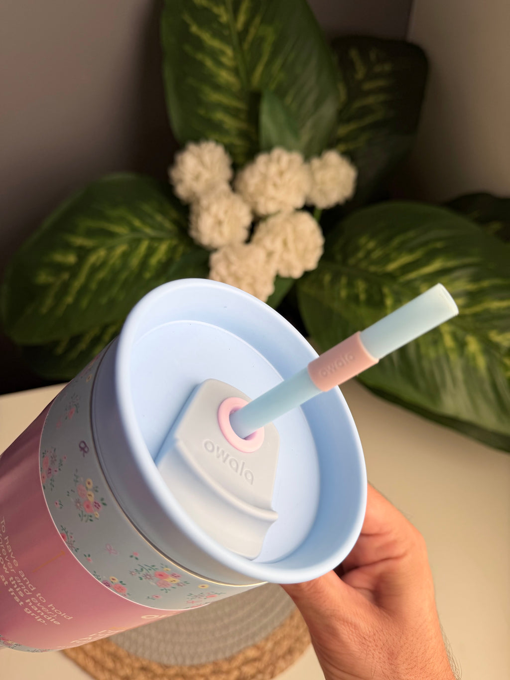 زجاجه OWALA حجم كبير (كود 966)-أزرق ورد-1200ml