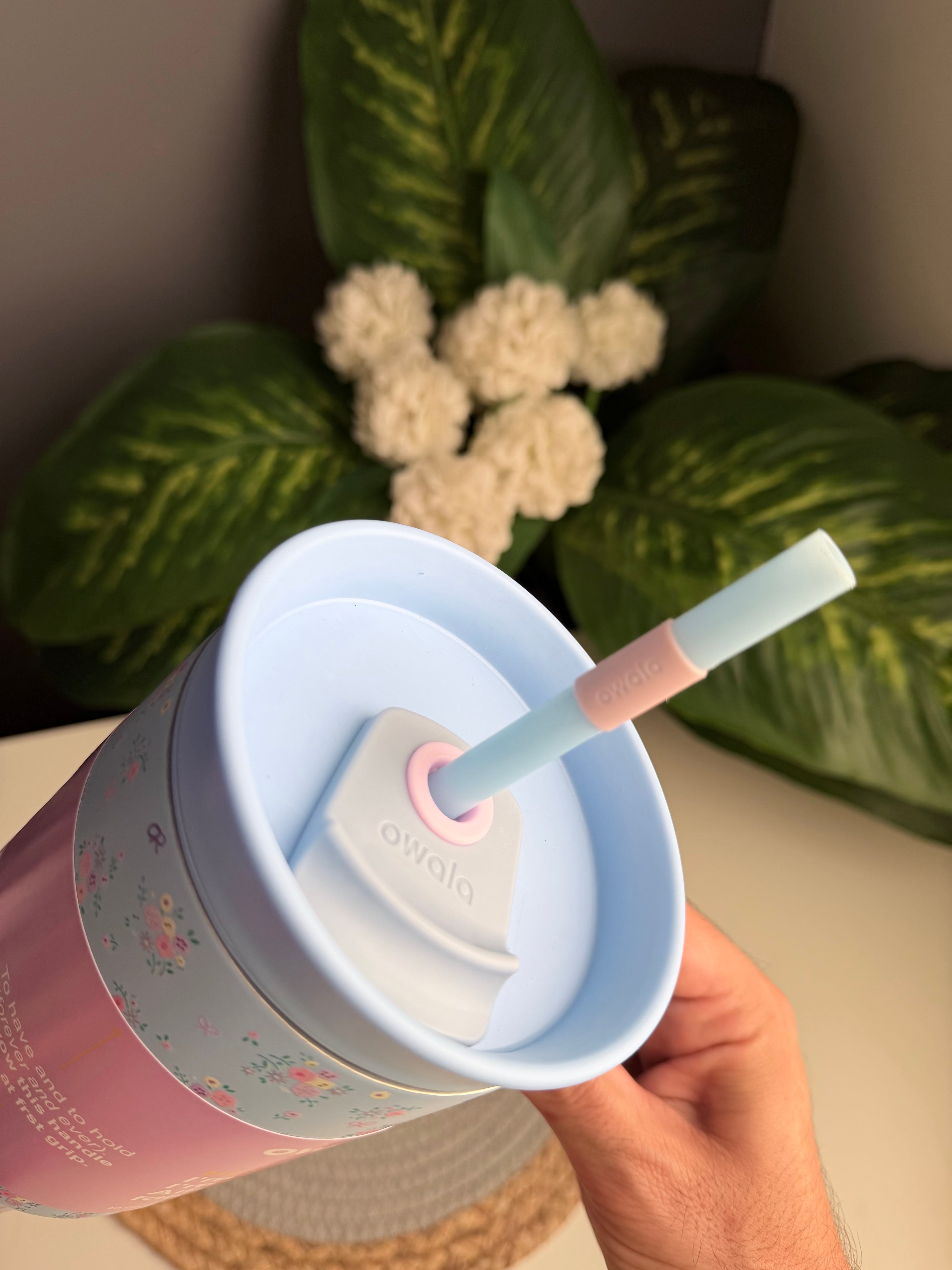 زجاجه OWALA حجم كبير (كود 966)-أزرق ورد-1200ml