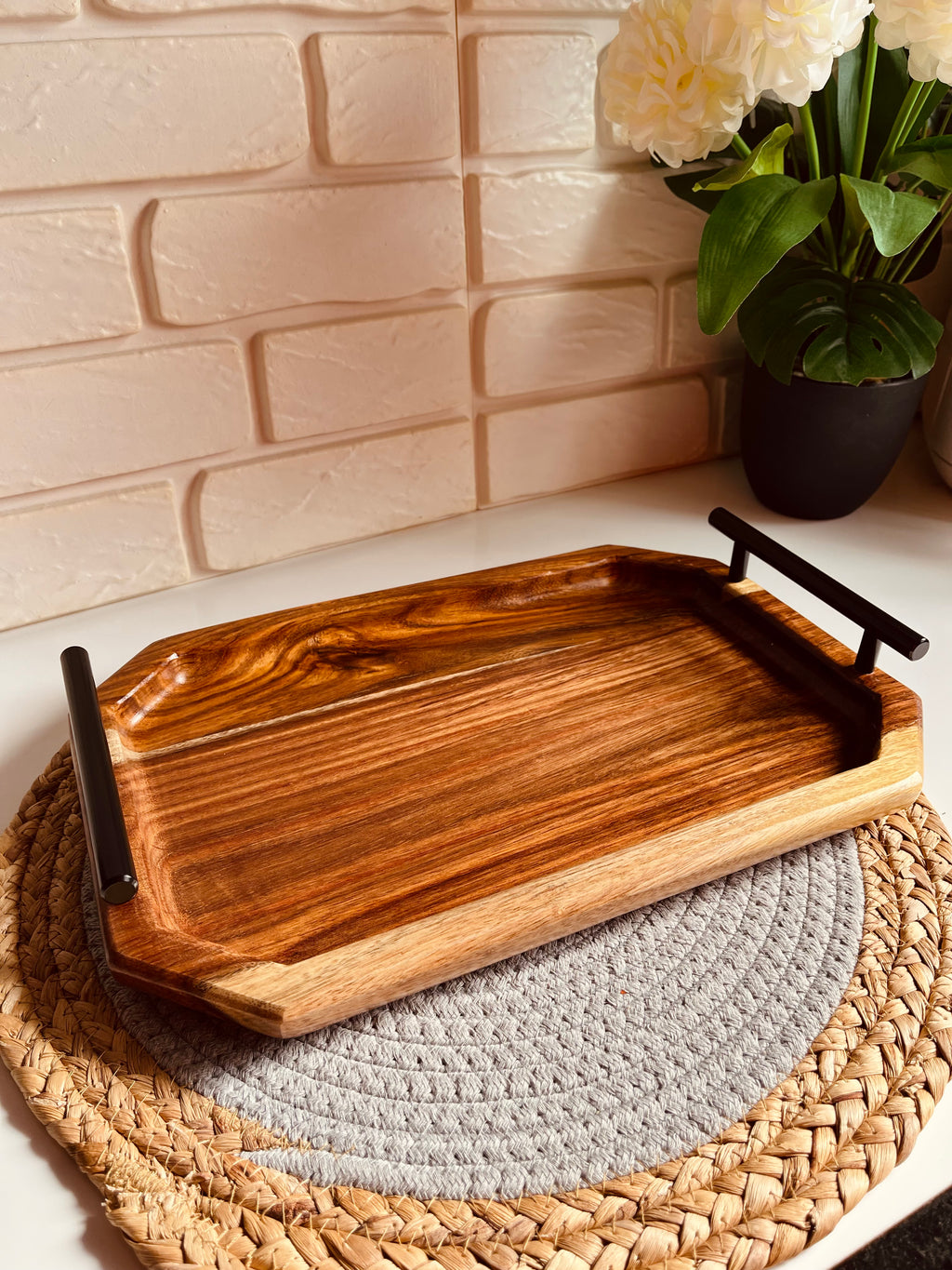 (NEW) Wooden tray small size 22x35cm(سرسوع غامق)