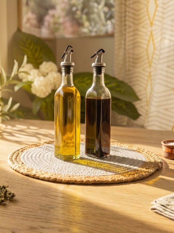 Set of 2 glass oil bottles 450ml