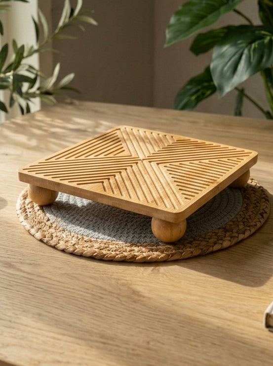 Stand bamboo 4 balls قاعده ديكور (مربع)  بمبوو(code167)
