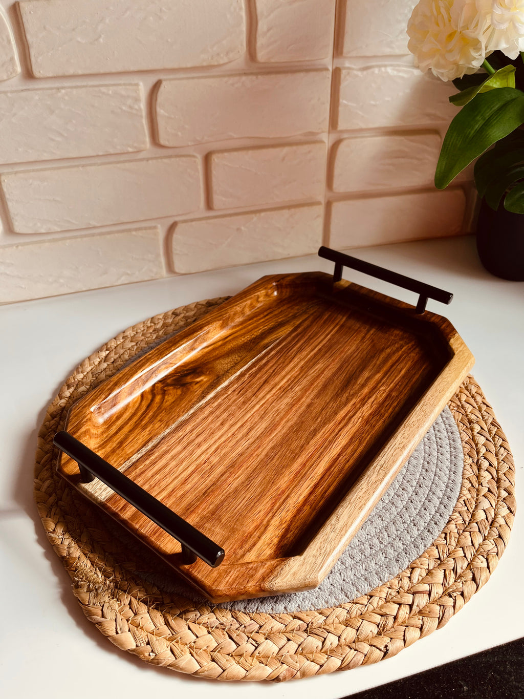 (NEW) Wooden tray small size 22x35cm(سرسوع غامق)