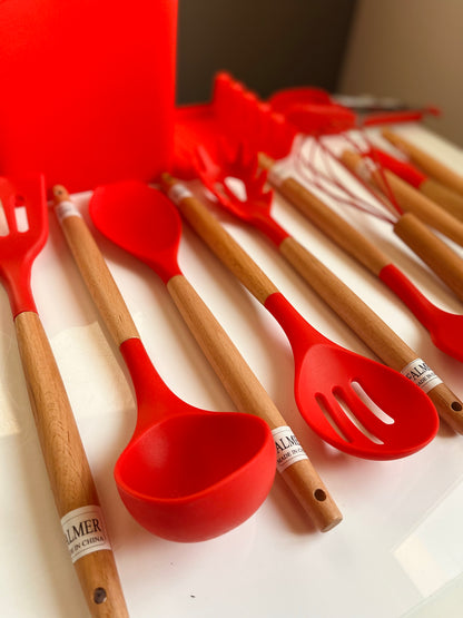 Red Set of  13 silicone utensils