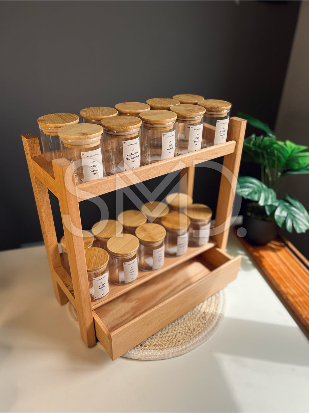 Set of 20 circle glass jars 230ml + organizer with drawer