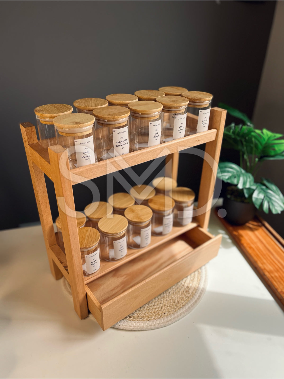 Set of 20 circle glass jars 230ml + organizer with drawer
