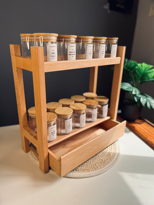 Set of 20 circle glass jars 250ml + organizer with drawer