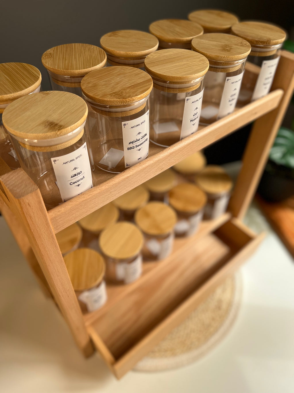 Set of 20 circle glass jars 230ml + organizer with drawer