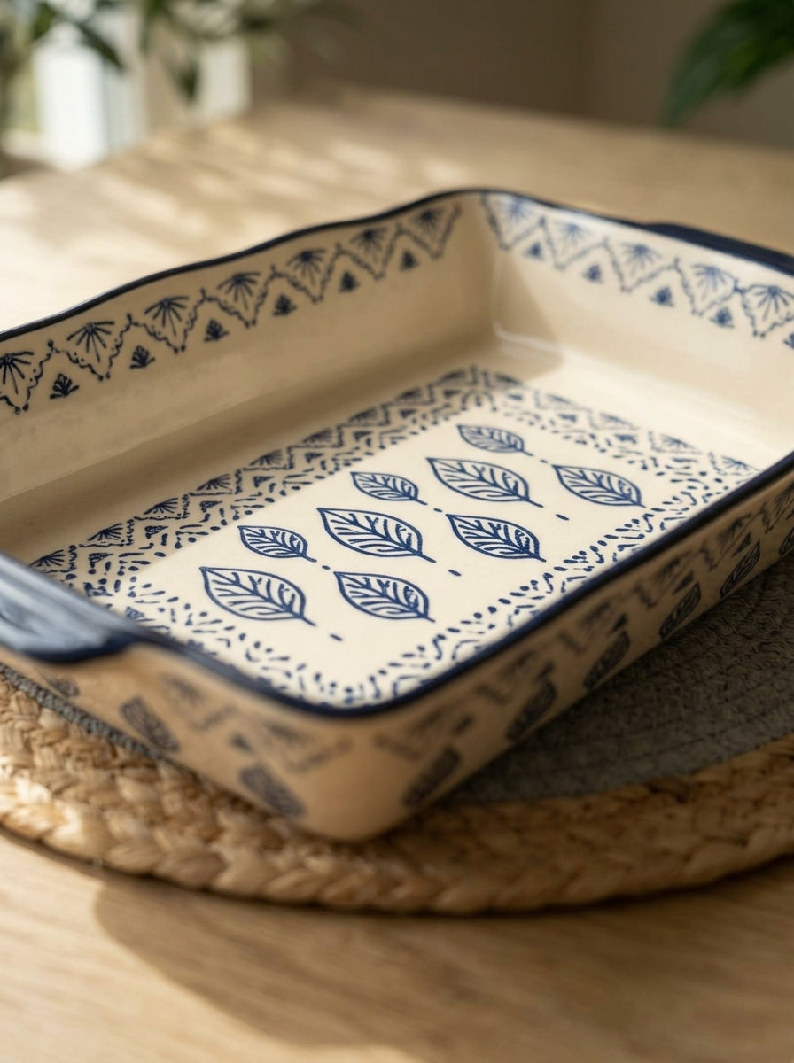 Tajin porcelain  (code205) طاچن بورسلين  (1.8L)30cm*21cmمستطيل رسومات