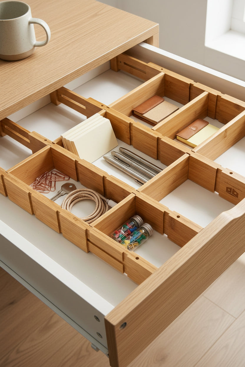 Drawer divider مقسم الدرج (بمبو)11قطعه +مفرش بلاستك مقوى(code22)